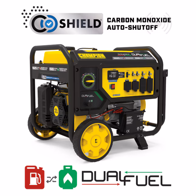champion power equipment co shield electric start 10625 / 8500 watt gasoline/liquid propane dual fuel portable generator champion power equipment co shield electric start 10625 / 8500 watt gasoline/liquid propane dual fuel portable generator
